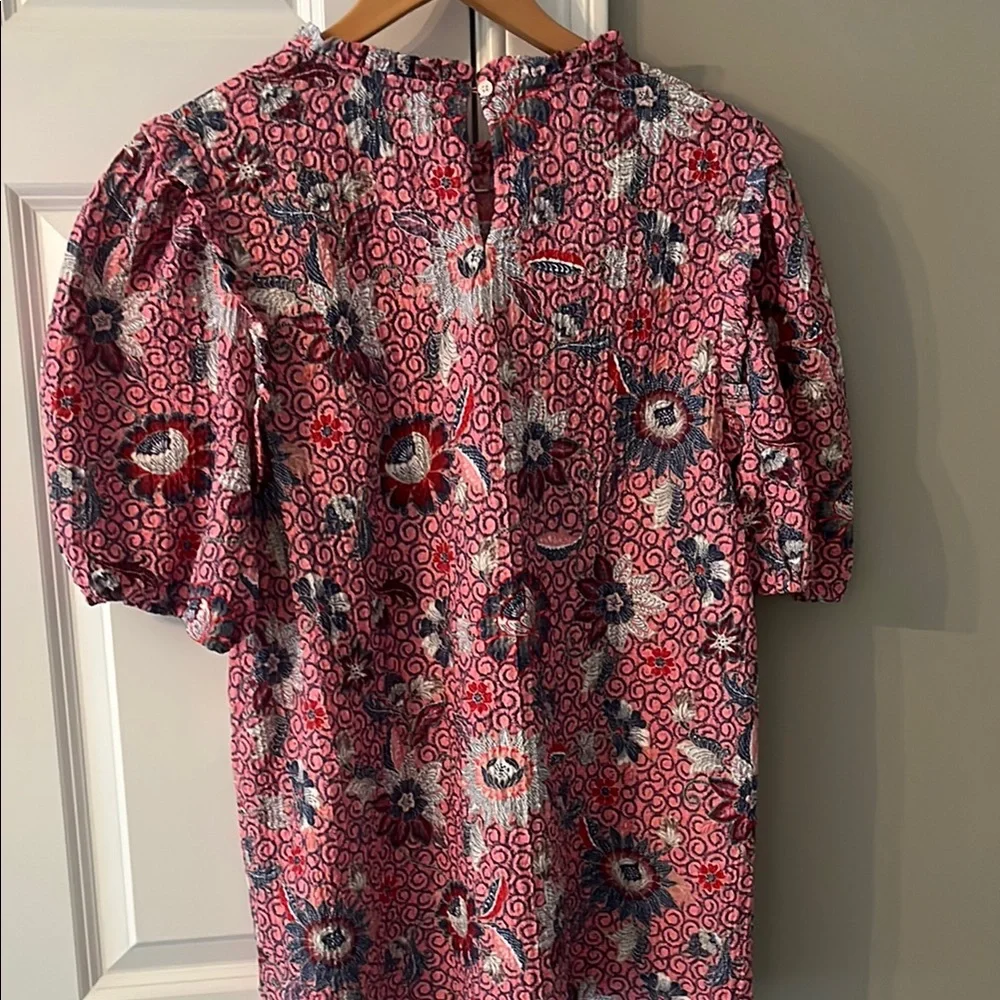 LOFT Pink and Red Puff Sleeve Blouse with Peter Pan Collar - Picture 3 of 3